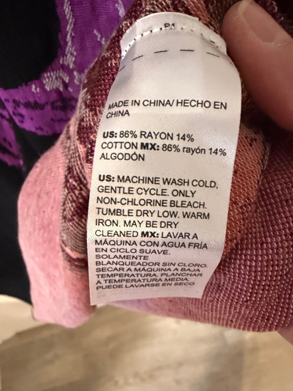 Chico's Black & Purple Floral Jacquard Roll Cuff Tunic Sweater size Large - Picture 7 of 7